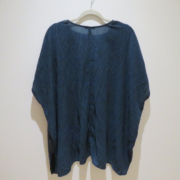 EILEEN FISHER V-Neck Boxy Plisse Tunic Top Green Tencel Lagenlook Minimalist - Picture 9 of 15